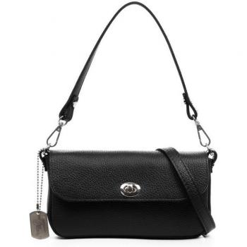 Bolso bandolera Ardenno color Negro de piel auténtica con acabado Dollaro, fabricado en Italia