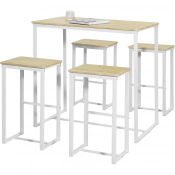 Set Bistro de Mesa Alta con 4 Taburetes y Reposapiés en Blanco SoBuy OGT15-WN