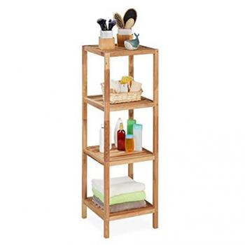 Estantería Baño Nogal 111 x 36 x 36 cm 4 Baldas Cuadrado Estante Vertical Cocina Lavabo Madera Natural - Relaxdays