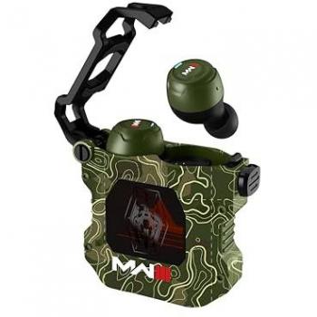 Auriculares Inalámbricos TWS Call of Duty MW3 con Estuche de Carga y Control Táctil, Color Camuflaje Verde Oliva, Bluetooth IPX4