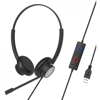 Auriculares con Cable Tellur Voice 320 Binaural USB Negro con Cancelación de Ruido Ambiental y Control Remoto en Línea para Oficinas y Centros de Llamadas