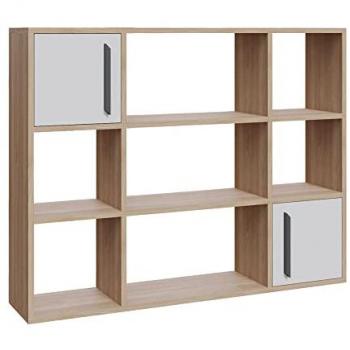 Librería Wellhome 120x25x93 cm, 100% Tablero de Aglomerado Rechapado en Melamina, Color Roble Blanco