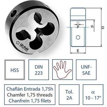 Cojinete de Mano HSS DIN 223 UNF-SAE 0,05/08 x 18 Izar