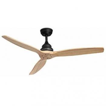 CREATE / WINDWOOD / Ventilador de techo motor AC negro aspas madera natural / Silencioso, 2 alturas