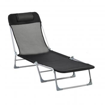 Outsunny Tumbona Plegable y Reclinable de Jardín con Reposacabezas, Respaldo Ajustable en 5 Niveles, Tela de Textilene Transpirable, 182x56