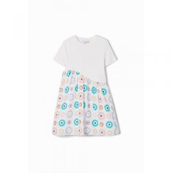 Vestido Geometría Combinado Desigual para Niñas de 12 Años - Blanco