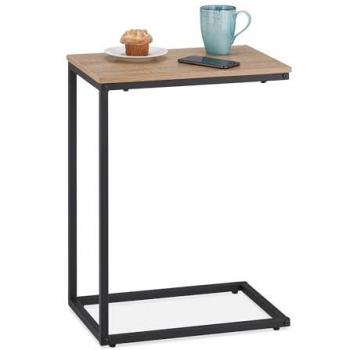 Mesa Auxiliar en Forma de C, Mesita Lateral de Metal y MDF, 60 x 30 x 45 cm, Negro y Marrón - Relaxdays