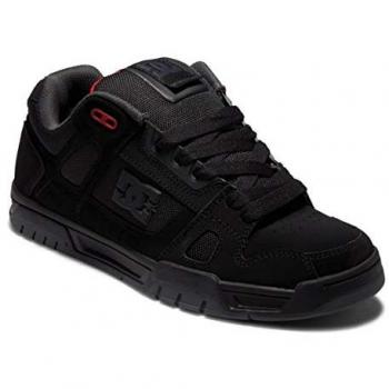 DC Shoes Zapatillas Stag para Hombre, Calzado Casual, Piel, Color Negro, Gris y Rojo, Talla 45 EU