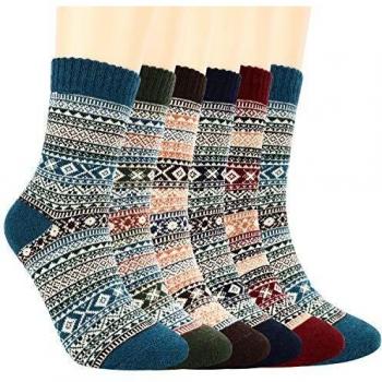 Bearbro Calcetines de Lana, 6 Pares Mujer Suave Cómodo Calcetines de Lana Gruesa de Invierno Calcetines de Punto Mujer