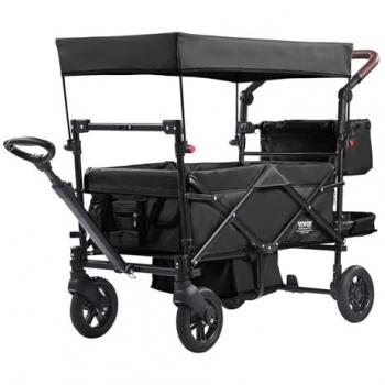 Carro Plegable Multifuncional para 2 Niños, Carga de 25kg, Asa Ajustable, Cinturón de Seguridad, Toldo Extraíble y Ruedas con Freno