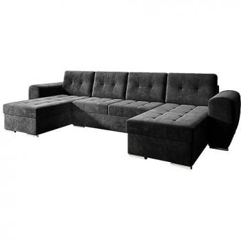 Sofá rinconero Arvada 117, negro, con función de descanso y caja de ropa de cama, 326x157x97cm