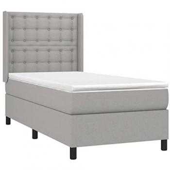 Cama Box Spring con colchón y luces LED, tela gris claro, 80x200 cm
