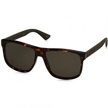 Gucci Mens Lightweight Rectangle Havana and Grey Polarized Sunglasses - Brown, Size: 58x16x145mm