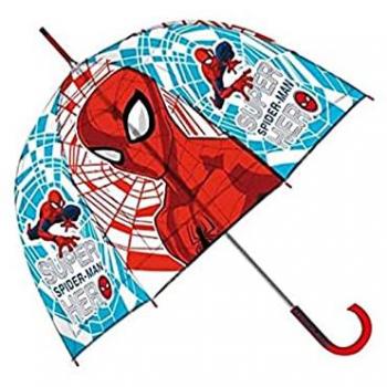 Paraguas Burbuja Transparente Spiderman Automático 48 cm - EVA, Infantil, Rojo y Azul