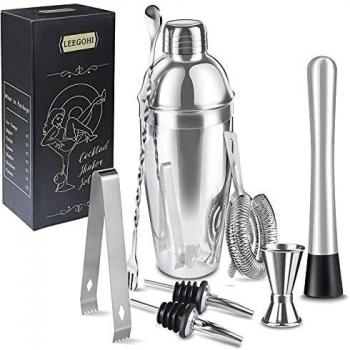 Juego de Coctelera ​8pcs 304 Herramientas de Barra de Cóctel de Acero Inoxidable, Profesional Coctelera Kit de 750ml, Cocktail Shaker Set para Bar & casa, Utilizado para hacer Martini Gin Tonic Mojito
