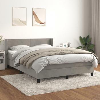 Cama box spring blanda con colchón de terciopelo gris claro 140x190 cm