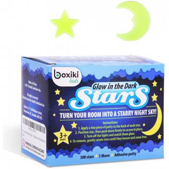 Boxiki Kids Pack de 300 estrellas brillantes y luna | Estrellas para decorar techos fluorescentes para niños | Estrellas fluorescentes para niños