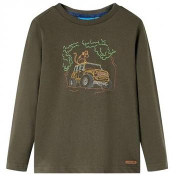 Camiseta Infantil de Manga Larga Estampado de Todoterreno Jersey Caqui 140