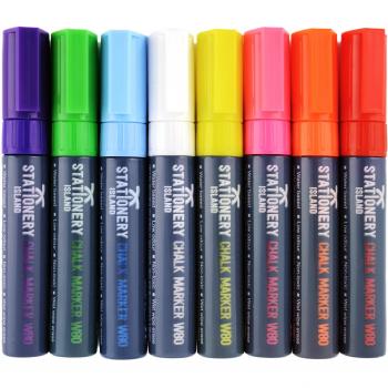 Stationery Island Rotuladores de Tiza Liquida Borrado en Húmedo, Punta Ancha 8 mm - Paquete de 8 Colores para Vidrio, Pizarras Blancas Y Pizarras Negro, para el Hogar, la Escuela o la Oficina