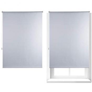 Set de 2 Estores Opacos Térmicos Sin Taladro 110x160 cm, Cortinas Enrollables de Aluminio-Plástico, Tela Blanca 106 cm Ancho
