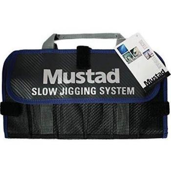 Mustad Jig Bag - Bolsa impermeable 500 Denier lona, cierre de correa con cierre de clic, color gris y azul - MB021, Small - 22 Jigs, gris oscuro/azul