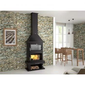 FM Chimenea metálica de leña Frontal con leñero Horno Acero Inoxidable