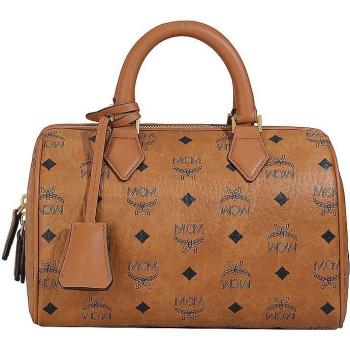 MCM Ella Visetos Small Boston Handbag in Cognac Brown for Women