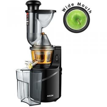 Aicok Licuadoras Para Verduras y Frutas, Licuadora Prensado en Frio Para Jugo de Frutas Enteras, 75MM Apertura Amplia para Frutas y verduras, Extractor de Jugo con Dos Contenedores para Jugo y Cepillo