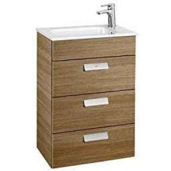 Lavabo + Mueble base 3 cajones Unik Debba Roca, 50 x 36 x 72 centímetros, color roble