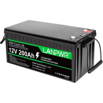 Batería de Respaldo LANPWR 12V 200Ah LiFePO4, 2560Wh, más de 4000 ciclos profundos, BMS integrado de 100A