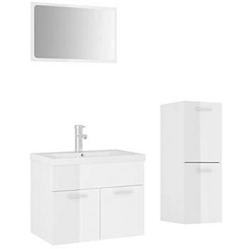 Juego de muebles de baño madera de ingeniería blanco brillo con lavabo, fregadero, armario, espejo y grifo