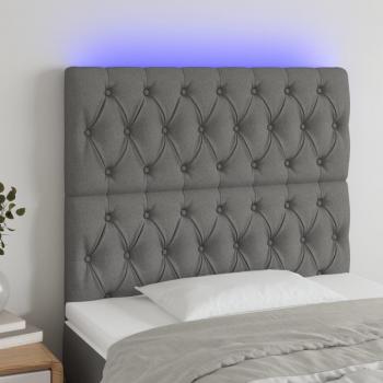 Cabecero LED gris 100x7x108/128cm en tela con luces led, dimensiones de 100 cm de ancho, 7 cm de grosor y altura ajustable entre 108 y 128 cm