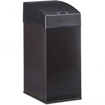 Cubo de Basura Sensor Automático 7L con Tapa, Acero Higiénico, Papelera Interior con Asa, Negro - Relaxdays