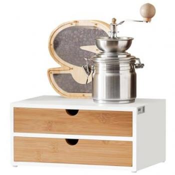 Soporte para Cápsulas de Café y Té con 2 Cajones, Estante Organizador de Madera Blanco 30 x 20 x 14 cm