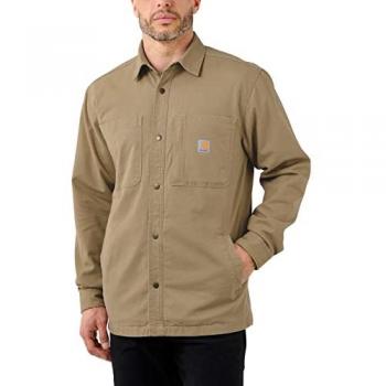 Camisa de Manga Larga Carhartt Rugged Flex Snap Front Relaxed Fit, Fleece Lined, Color Verde Marrón, Caqui Oscuro, Talla M para Hombres