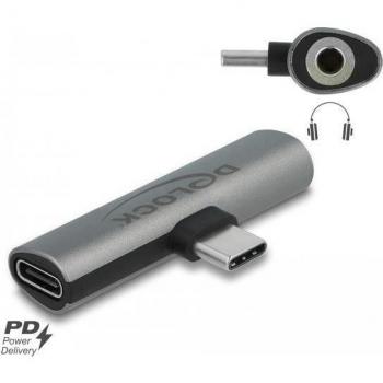 Adaptador USB-C a Jack 3.5mm y Carga - USB-C Macho a Mini Conector, USB-C Hembra - Gris - Power Delivery (60W)