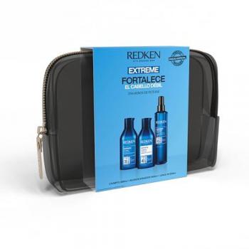 REDKEN - Extreme Estuche 4 pz, incluye Champú Extreme Strength 300 ml, Acondicionador Extreme 300 ml, Tratamiento Sin Aclarado 250 ml y Neceser; formulado con proteínas para reparar el cabello