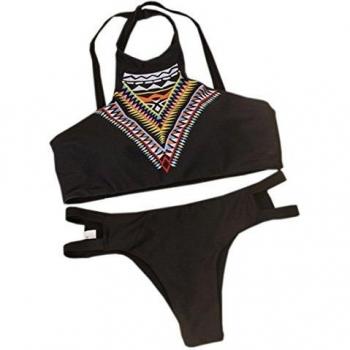 Waboats Mujer Bikini Impresión Halter Atractiva de Traje de Baño Para Playa Swim 1# M