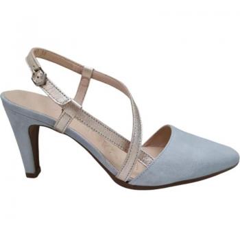 Sandalias de Mujer Wonders en color azul, modelo ante-metalcris-aloe-platino, fabricadas en piel