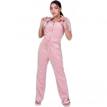 Chaleco de manga corta con cremallera para mujer Project X Paris en terciopelo rosa empolvado