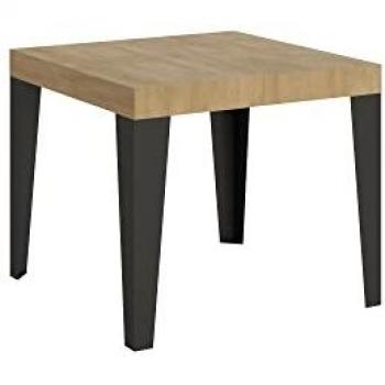 Mesa extensible de roble natural 90x90/246 cm con estructura antracita