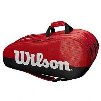 Wilson Bolsa para raquetas de tenis, Team, 3 compartimentos, Hasta 15 raquetas, Rojo/negro/blanco, WRZ857915