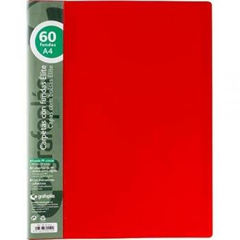 Grafoplás 98141351 Élite Carpetas con Fundas, 60 Fundas, Cubiertas semirrígidas, Rojo, A4
