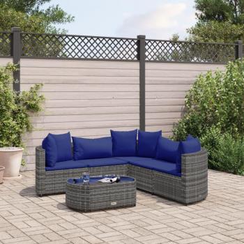 6-Piece Grey Poly Rattan Garden Sofa Set with Cushions