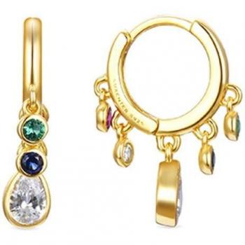 Pendientes de Plata de Ley 925 con Circonita Multicolor y Baño de Oro Amarillo - Luxenter Ordzun