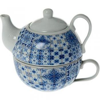Supernova Decoracion_Set 6 Tazas con Tetera Fabricada en cerámica y con Unos Originales Decorados .Medidas Tetera:9x9x14 Cm Taza:10x5 Cm