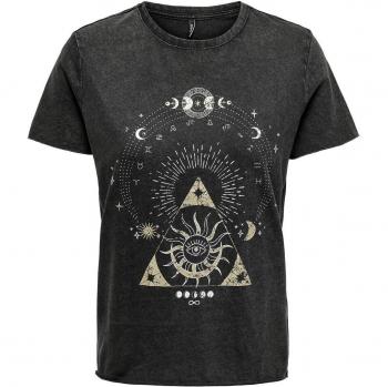 Camiseta mujer Only Lucy, estampado motivacional, color negro, talla XS