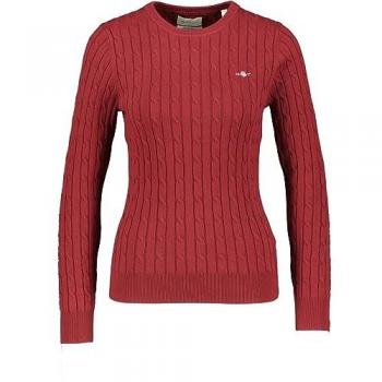 Jersey de mujer Gant de punto trenzado en algodón elástico color granate con cuello redondo - Talla XL
