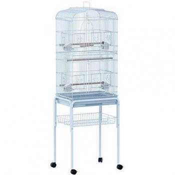 Pawhut Jaula de Pájaros con 2 Puerta Jaulas para Aves con 4 Ruedas Universales Jaulas para Canarios Loros 47,5x37x153 cm Blanco