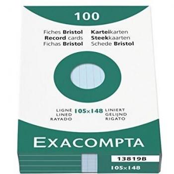 Exacompta Bristol - Tarjeta de registro, Rayado, A6, paquete de 100 tarjetas, Rayado, Azul, A6, paquete de 100 tarjetas